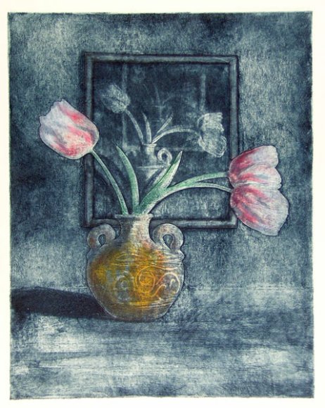 Tulips in Orange Vase